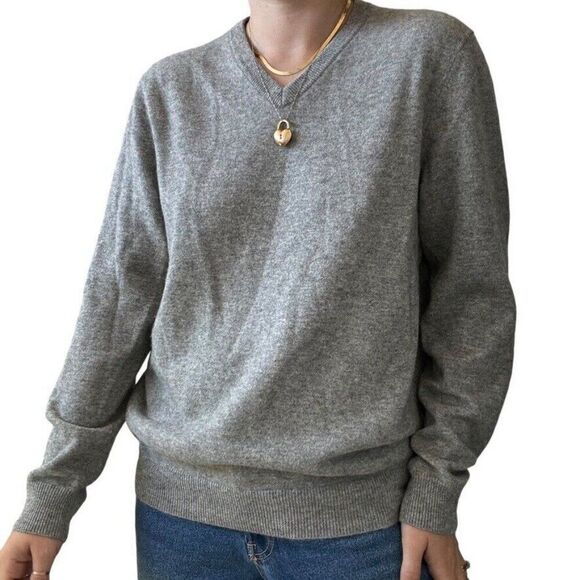 Club Room Mens Light Gray 100% Cashmere Soft V Neck Preppy Sweater Sz L - Picture 6 of 8